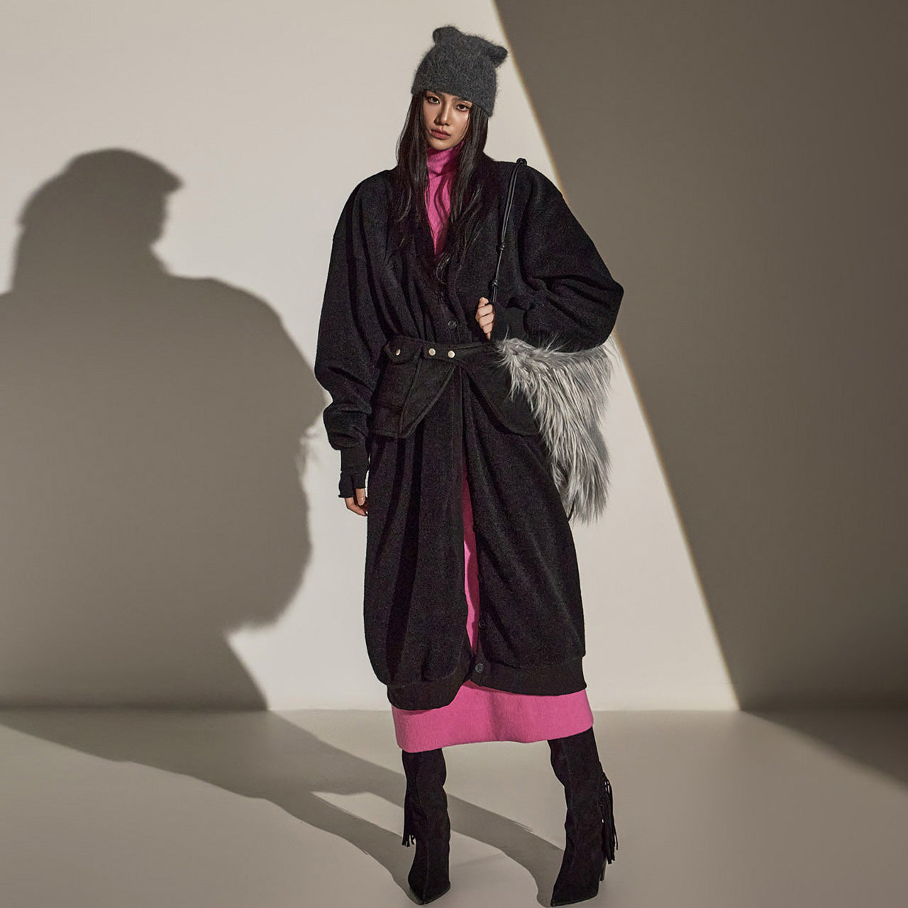 J2581 羊毛衬里长款开衫