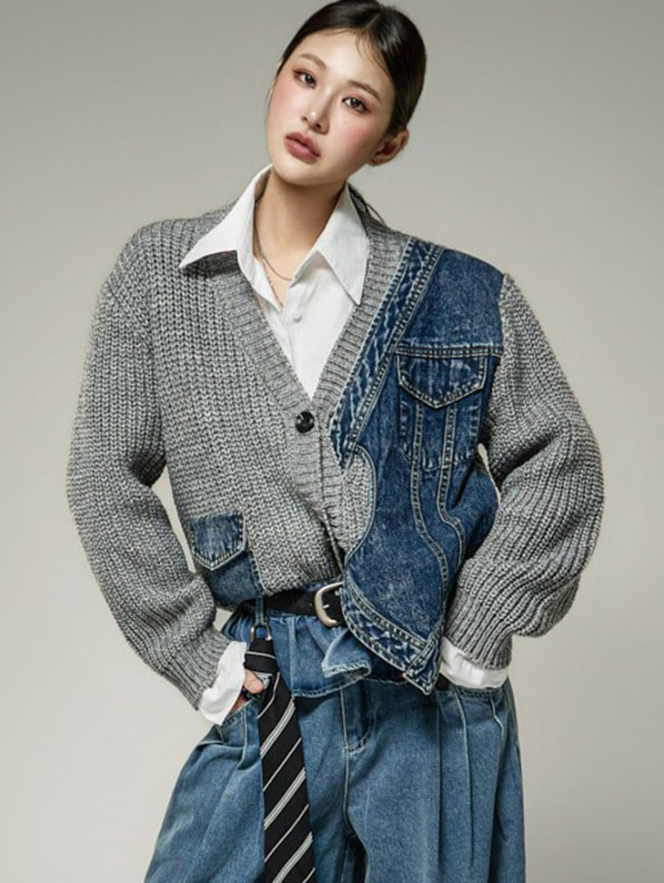 J3333 Denim Mix Cardigan