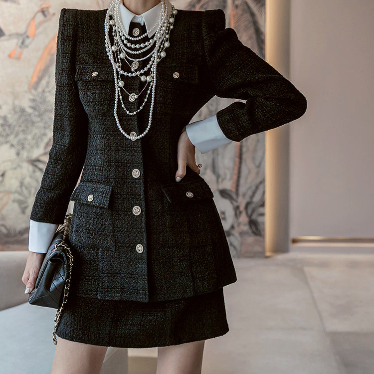 D4364 粗花呢羊毛两件套(领、袖可拆卸)