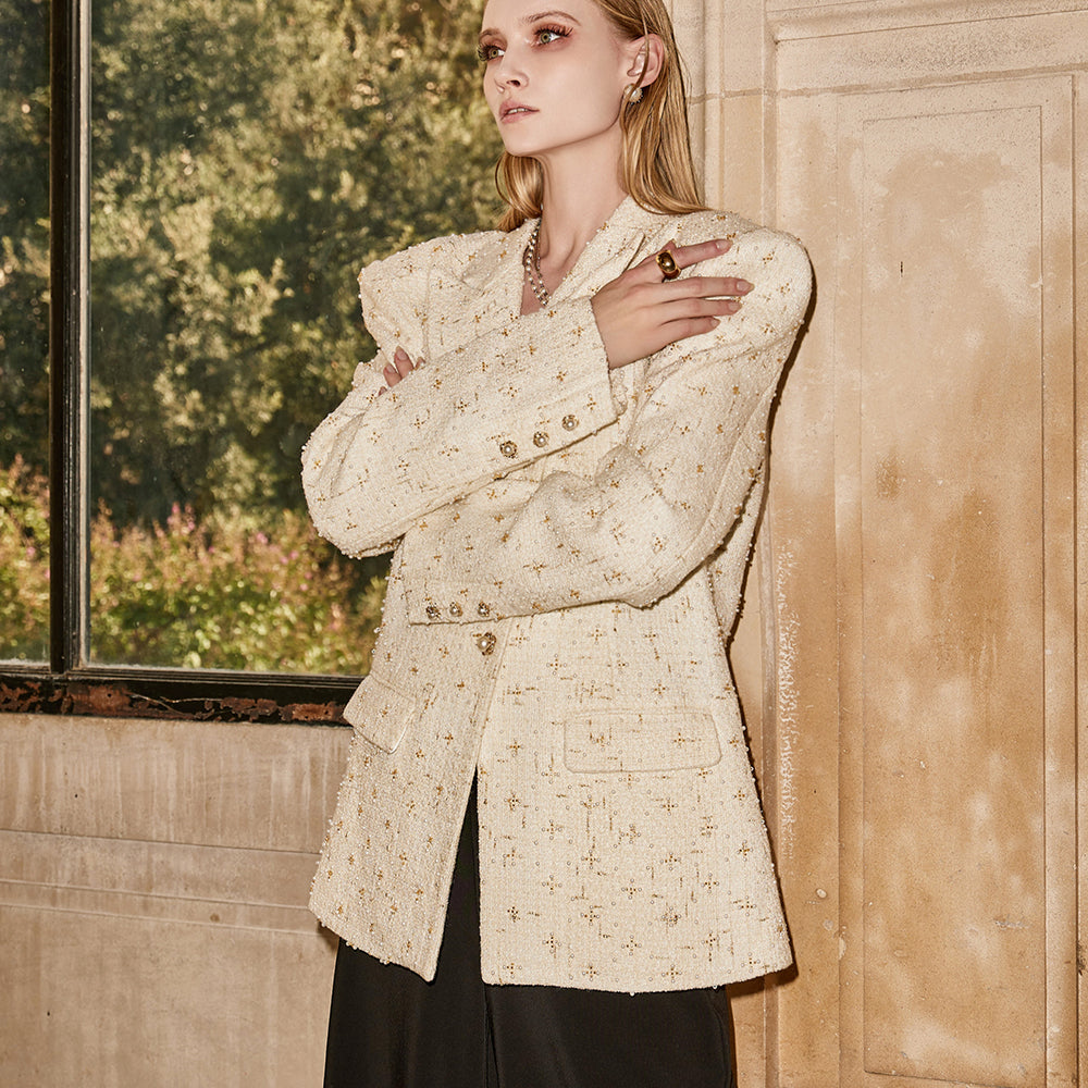 J9258 ツイードビーズシングルジャケット