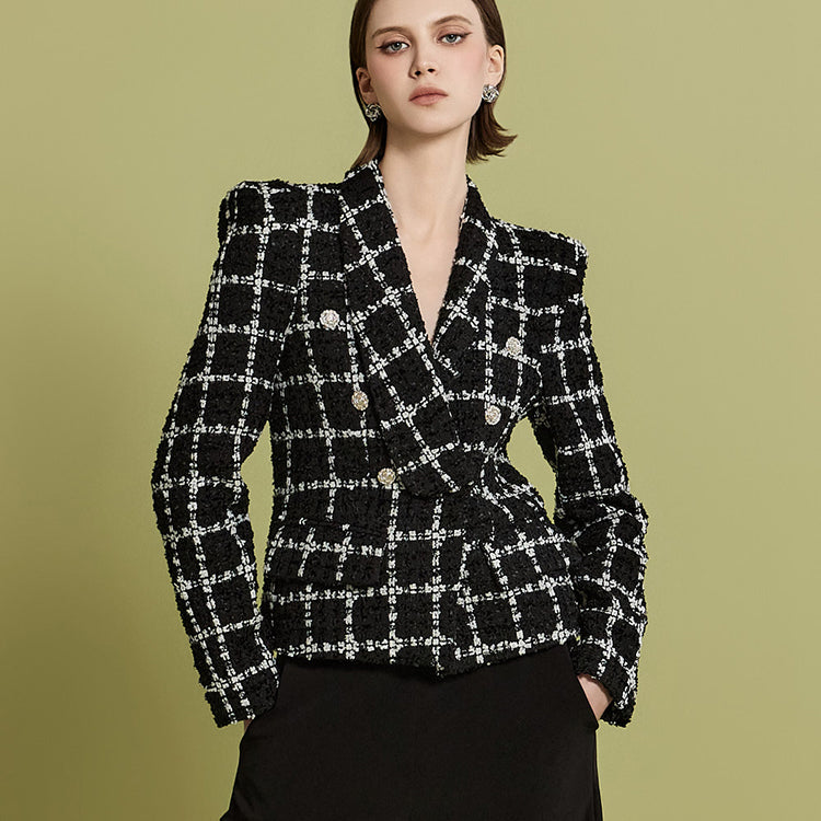 J2177 粗花呢双扣夹克