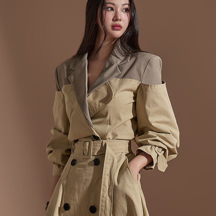 J2247 配色クロップトレンチジャケット