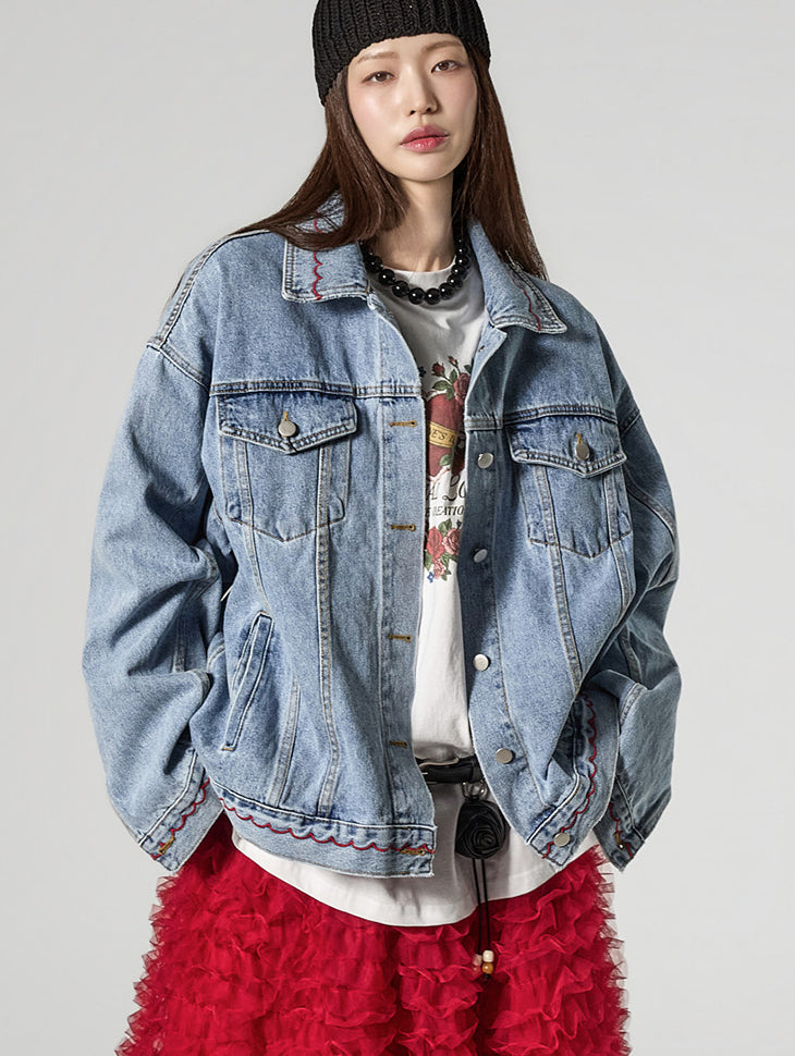 J3124 Scallop Stitch Denim Jacket