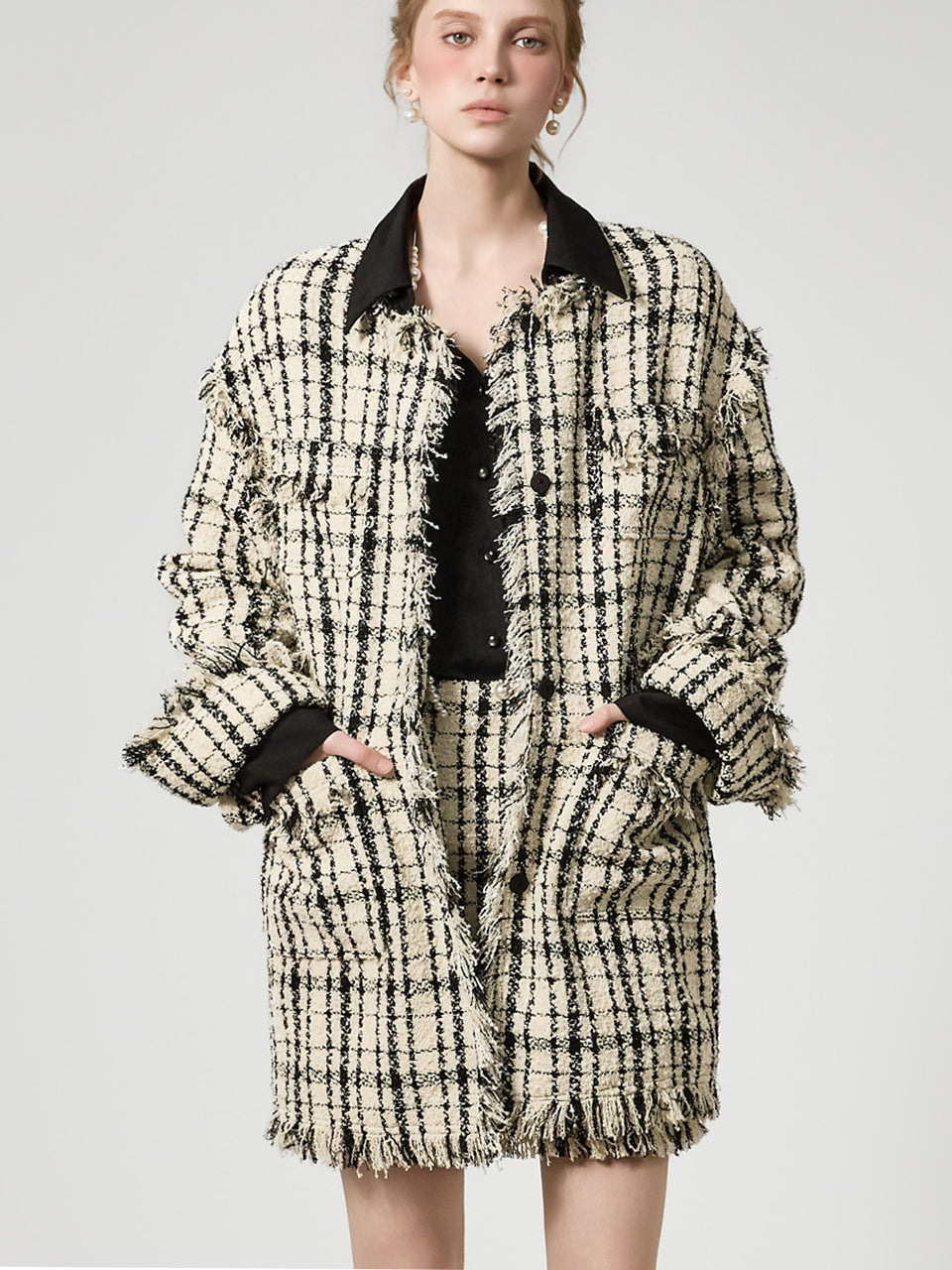 J9355 Tweed Fringe Jacket