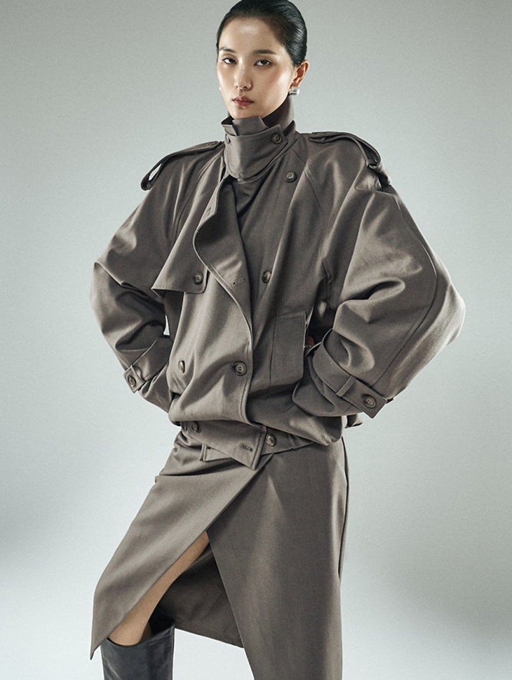 J9378 Herringbone Half Trench Jacket