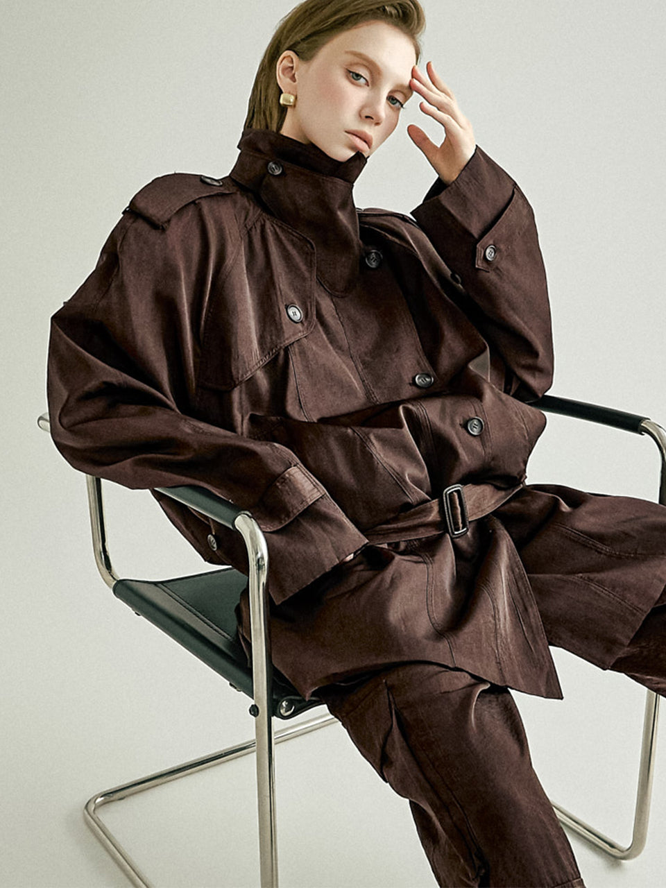 J3274 High-Neck Half Trench Coat