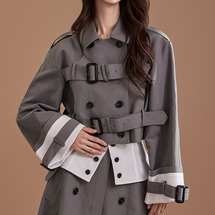 J2008 Belted Half Trench Coat