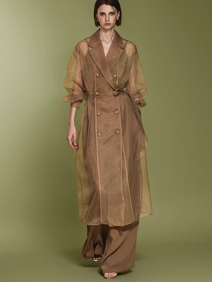 J2373 系腰带透明网眼大衣