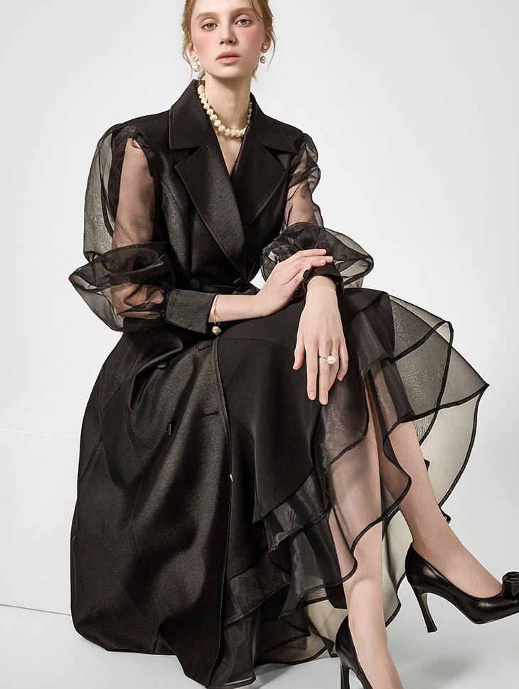 J3160 Sheer Sleeve Trench Coat