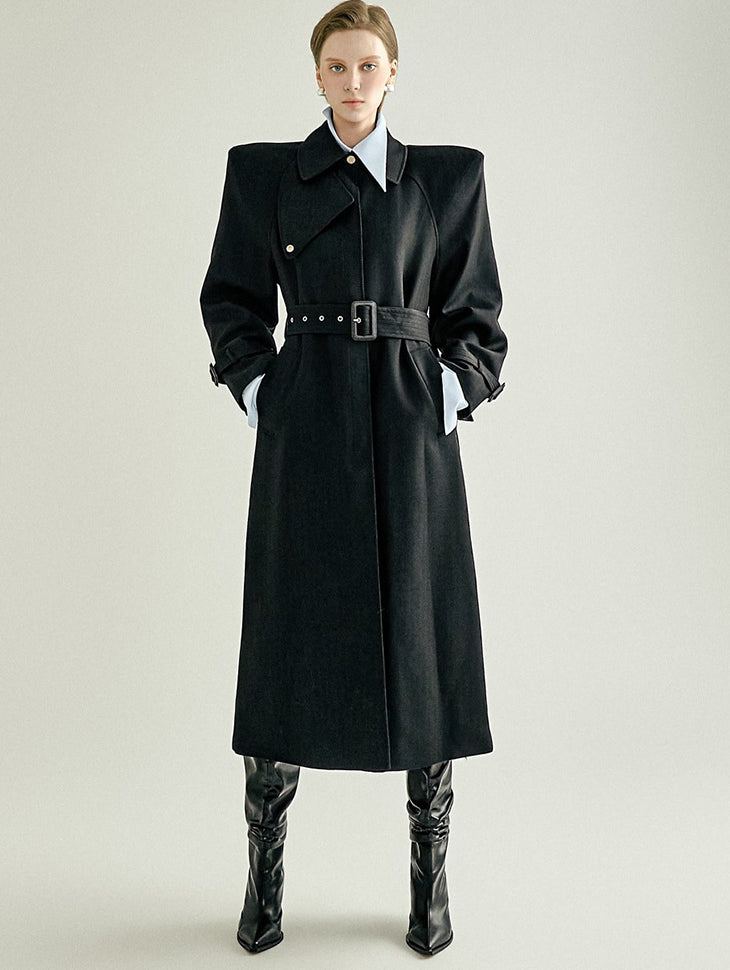 J3275 Wool High-Neck Belted Coat