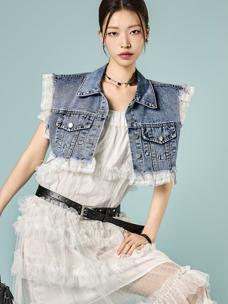 J3228 Lace Denim Vest