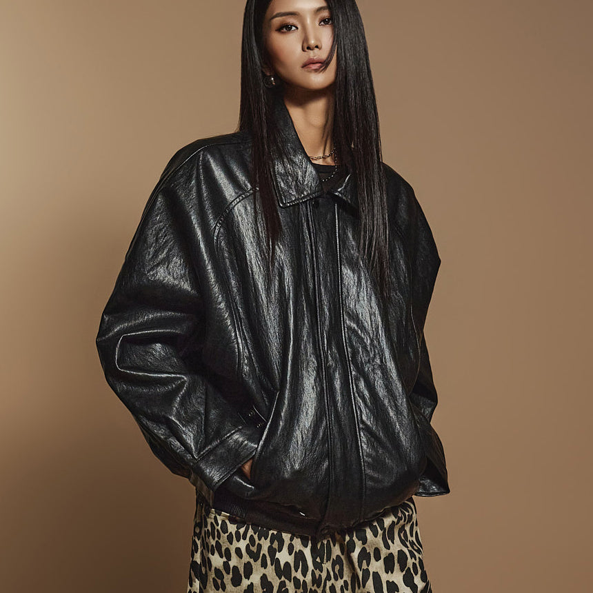 J2377 レザーオーバーサイズジャンパージャケット