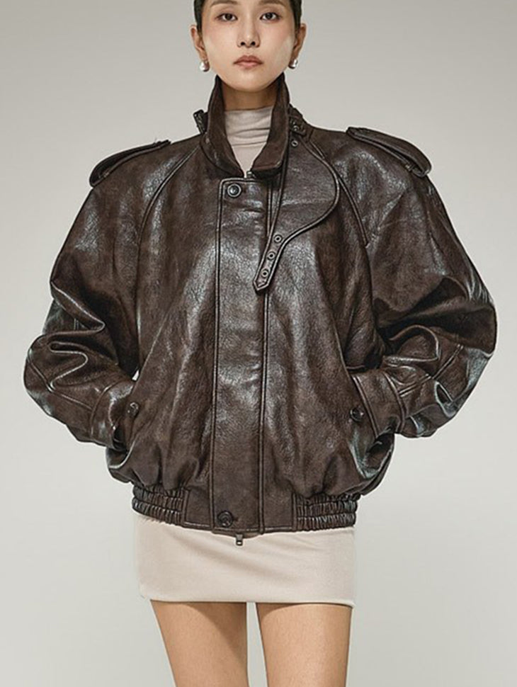 J3315 Vegan Leather Bomber Jumper