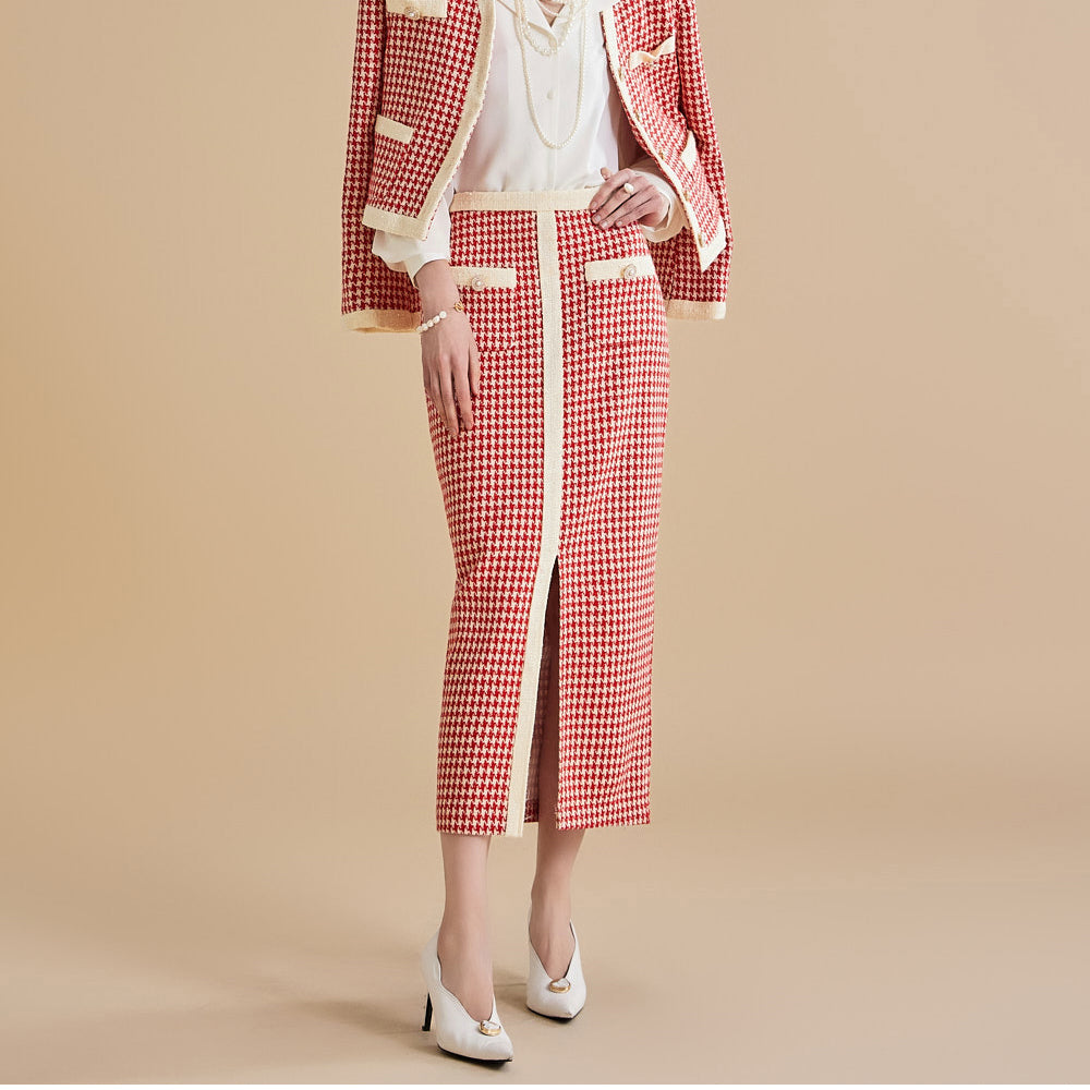 SK2697 Houndstooth Pattern Slim Skirt