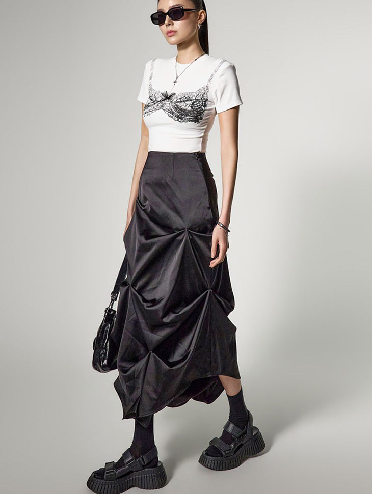 SK3192 缎面扭褶半身裙