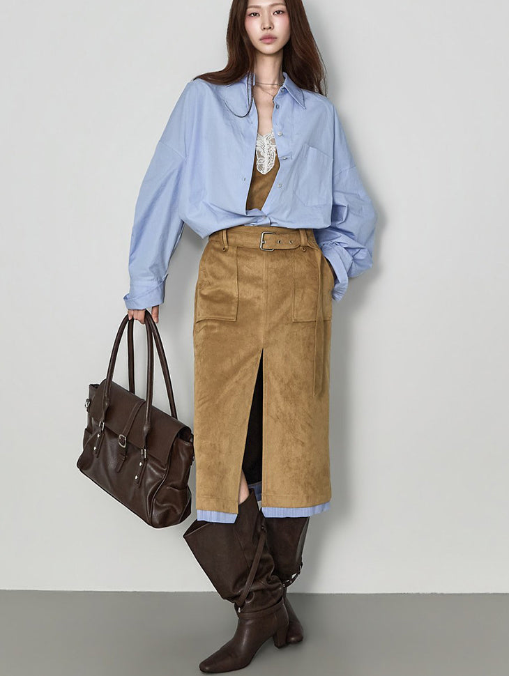 SK3267 Suede Belted Skirt
