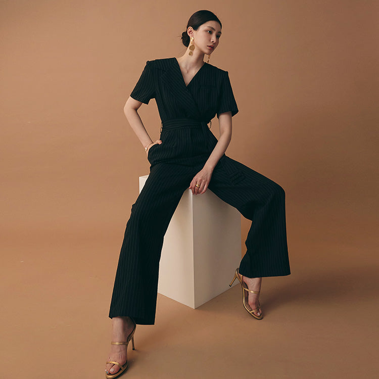 JS013 Stripe Jump Suit With Belt