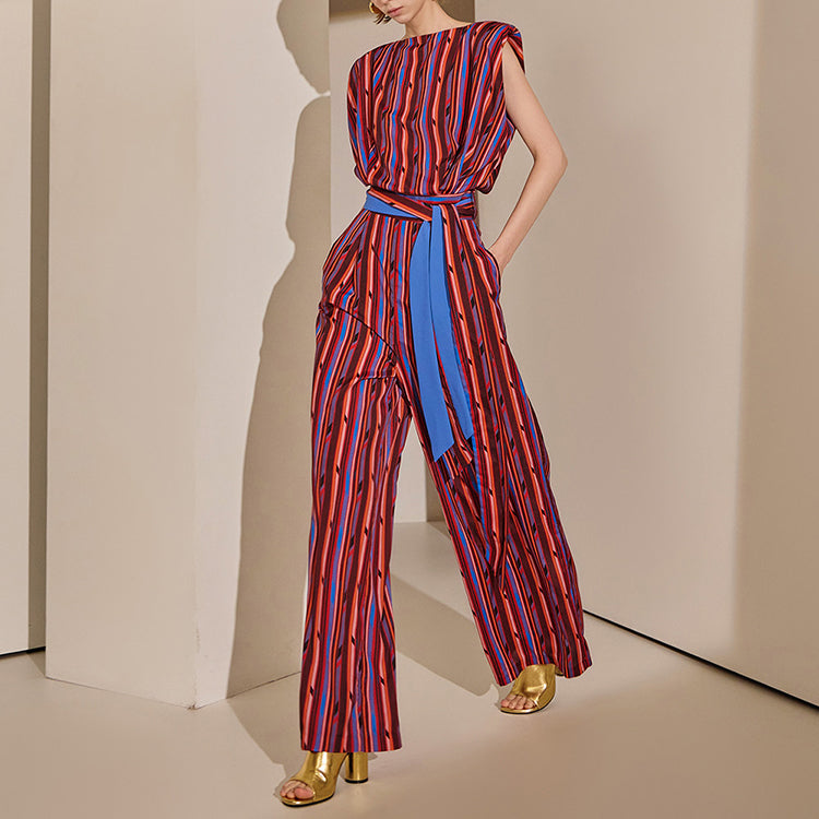 JS9003 Stripe Back Slit Maxi Jumpsuit