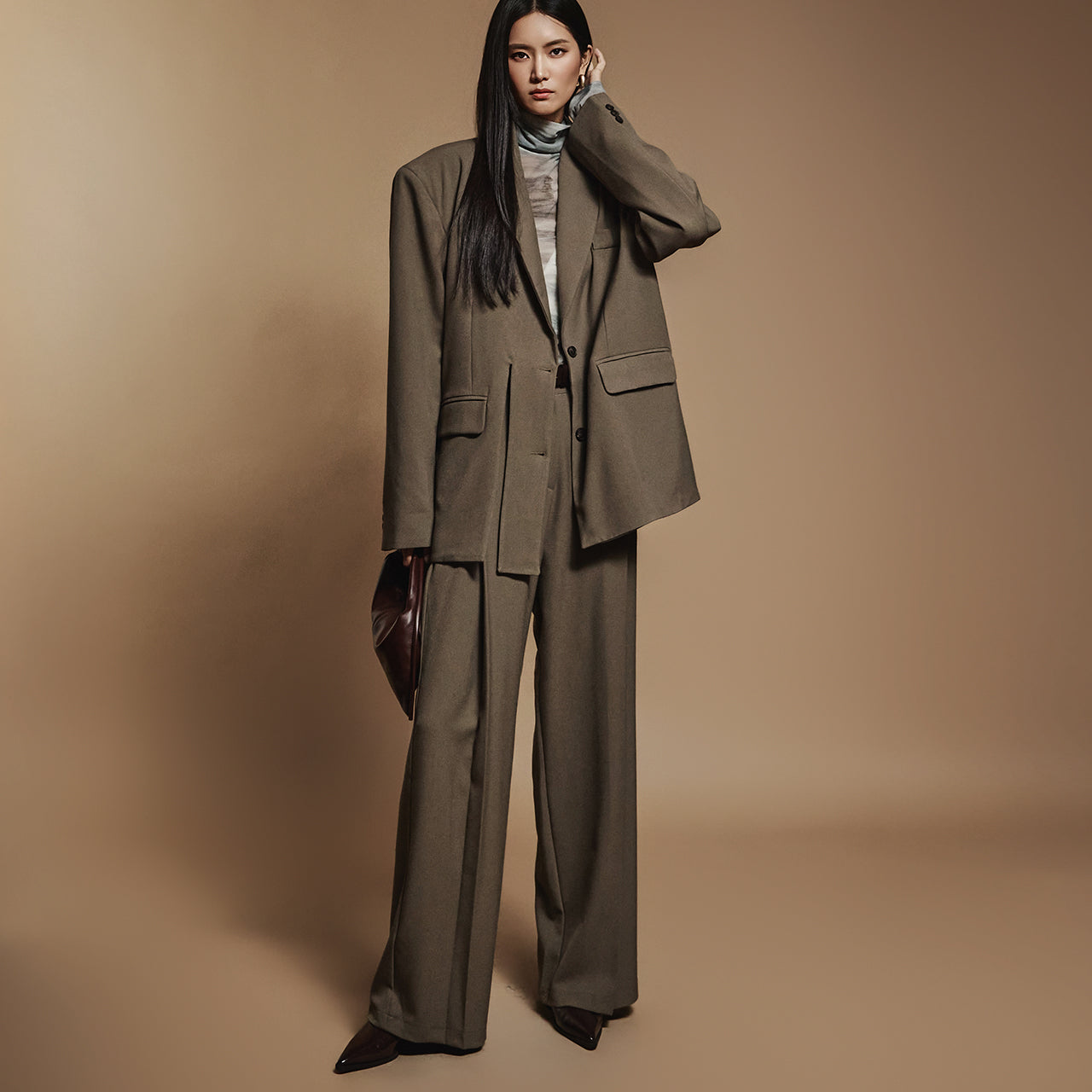 P3284 褶裥腰带休闲裤