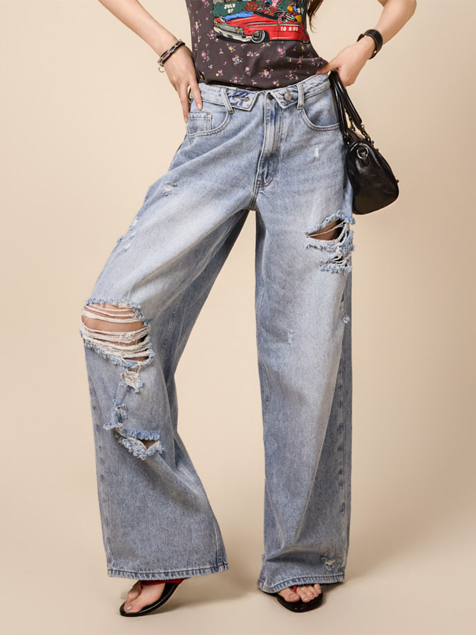 PJ660 ダメージワイドパンツ