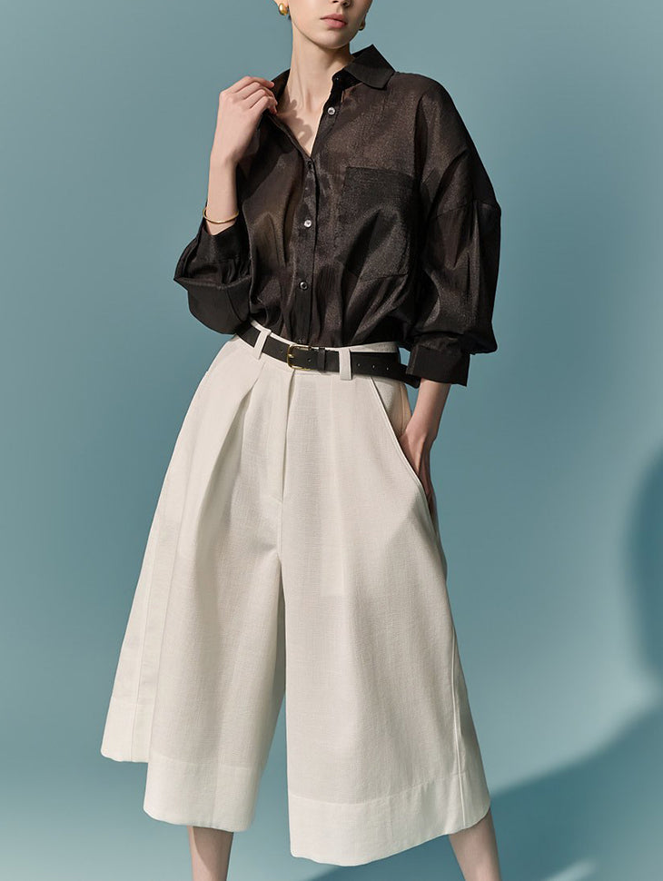 P9198 Linen Double-Pleat Bermuda Pants