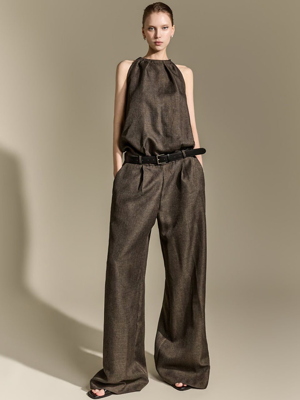 JS9028 Belt Set Halter Neck Jumpsuit