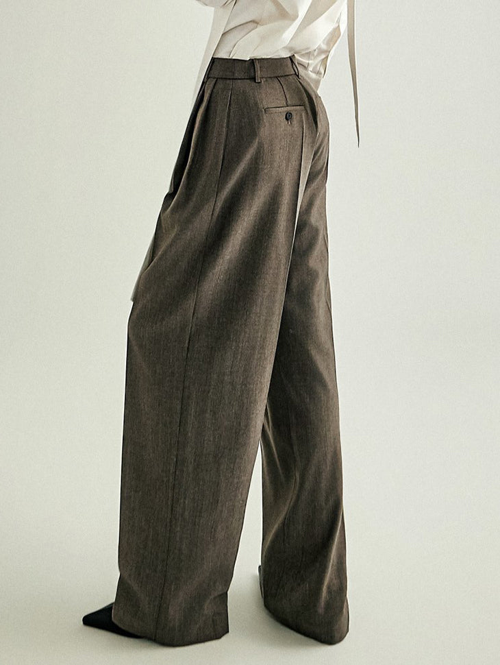 P3940 Pintuck Wide Wool Slacks