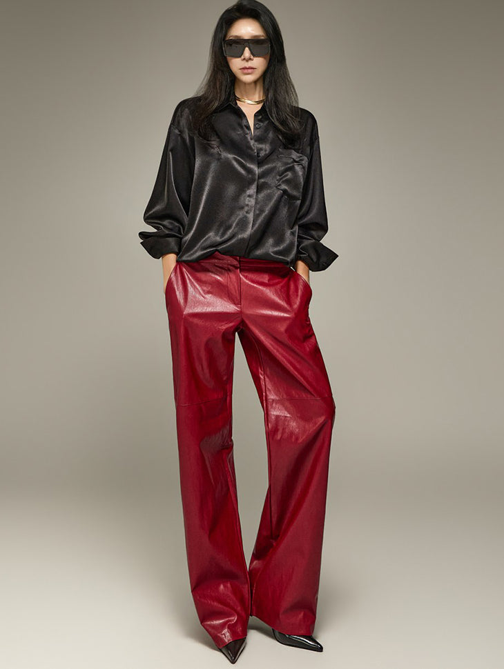 P3973 Glossy Leather Pants