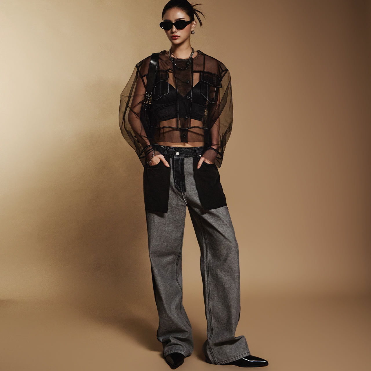 PJ539 反穿宽牛仔裤