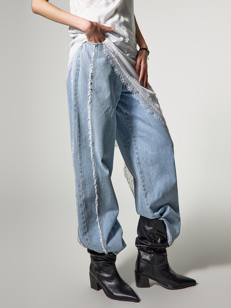 PJ641 Fringe Wide Jeans