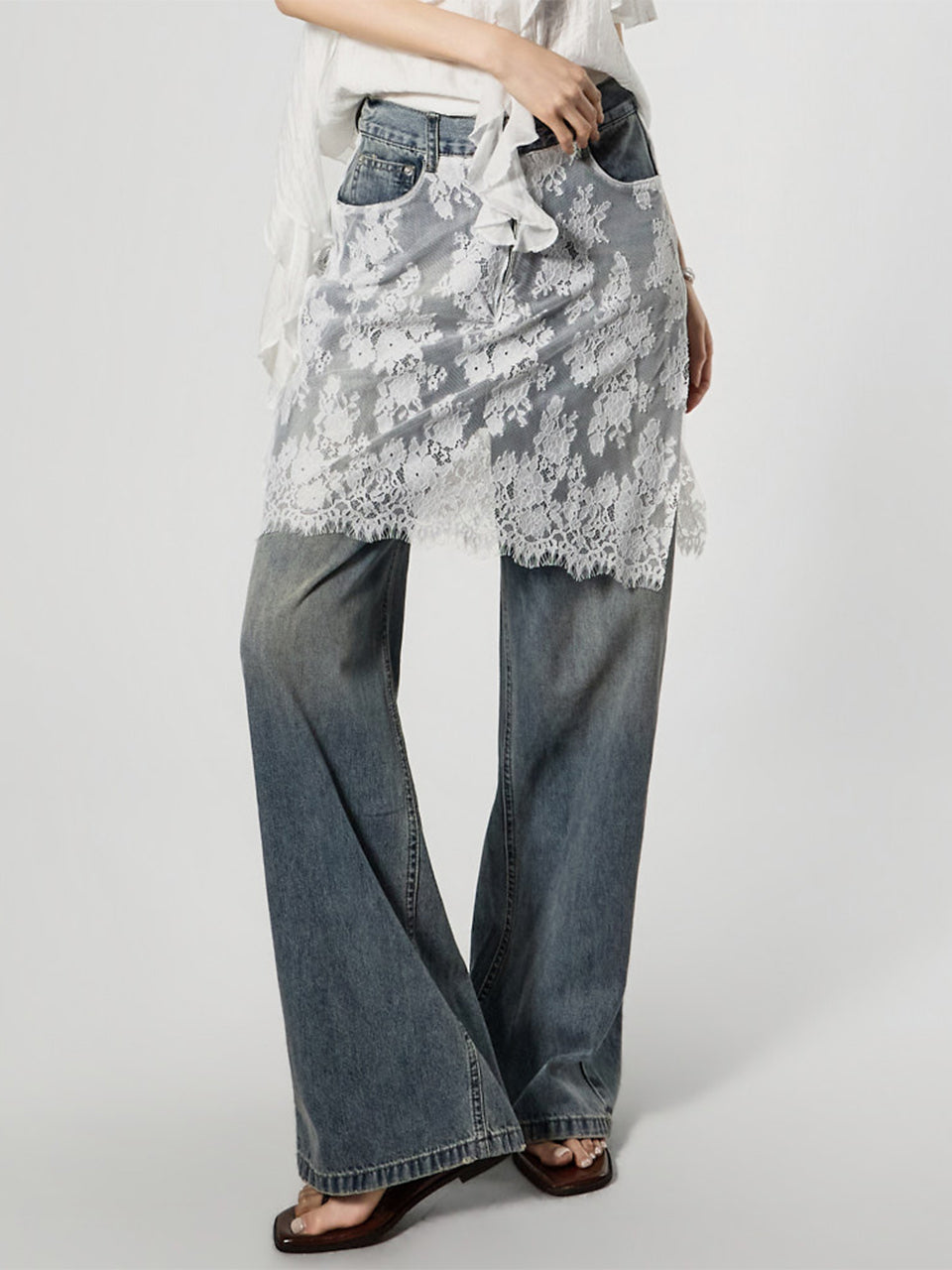 PJ642 Lace Layered Jeans