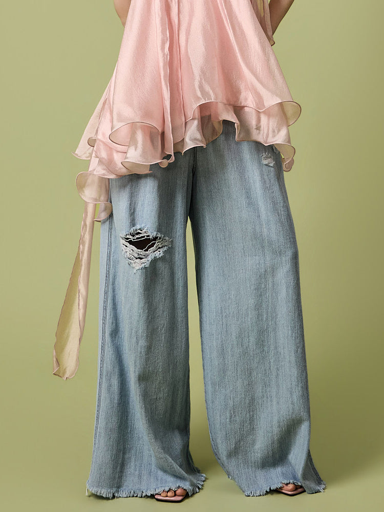 PJ651 Damaged Wide Jeans