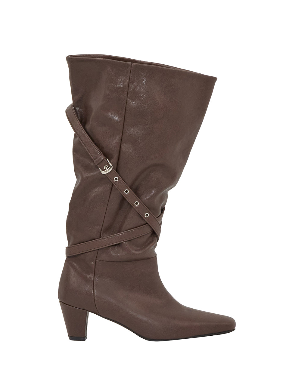 DTAR-035 Strap Shirred Mid-Heel Long Boots