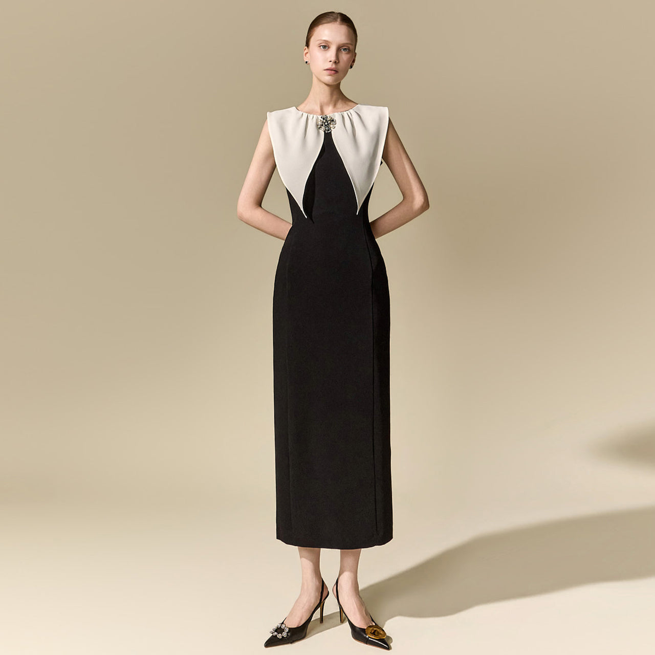 D9629 Brooch Cape Dress