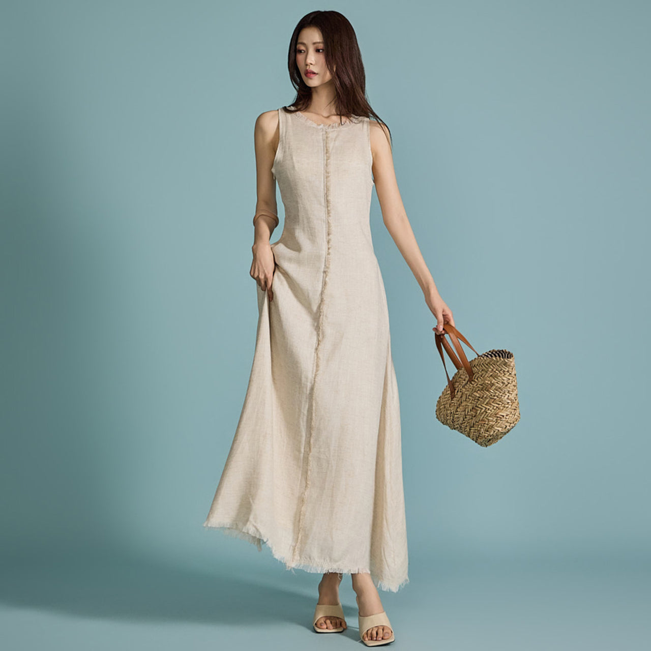 D5049 Fringe Linen Dress