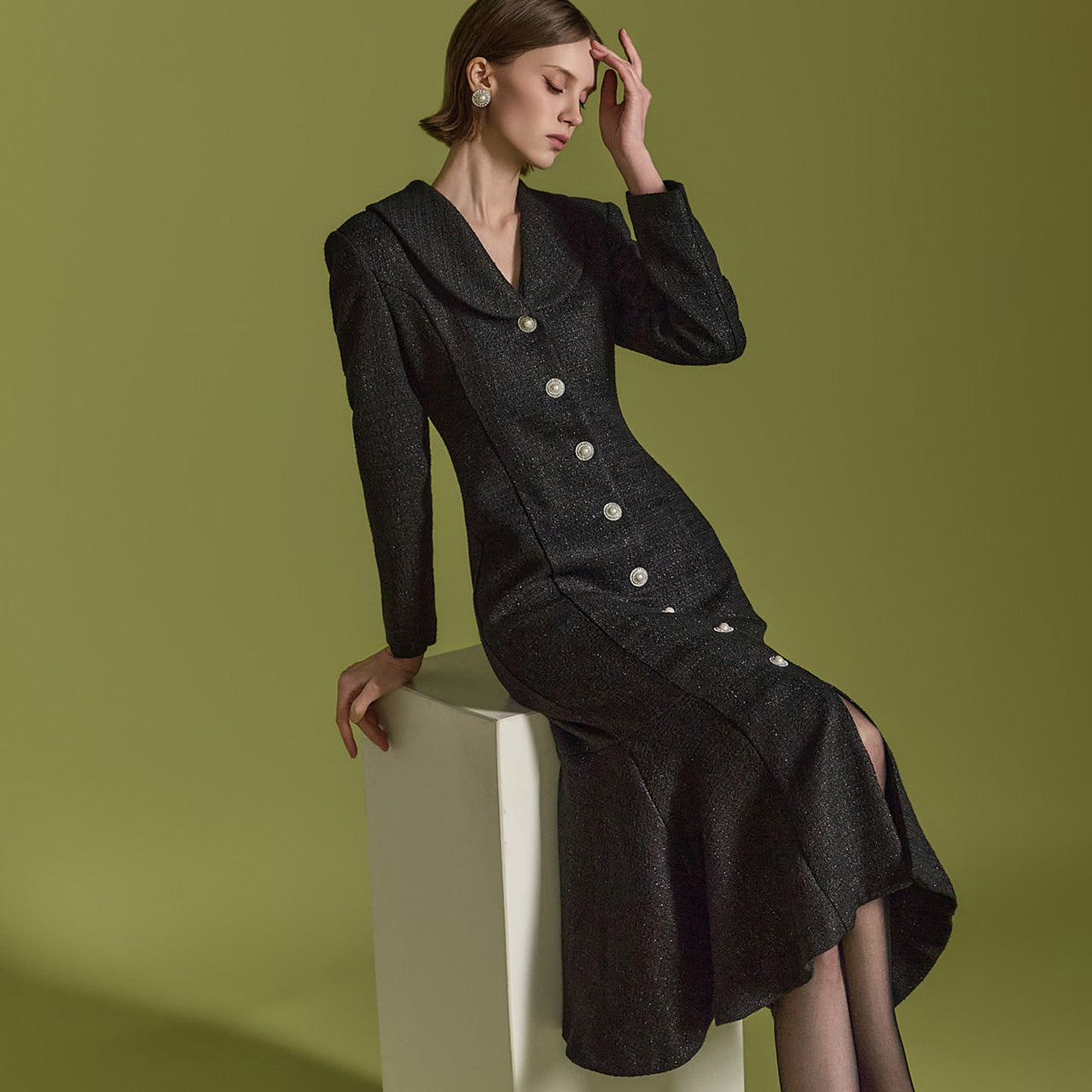 D5165 ツイードショールカラードレス