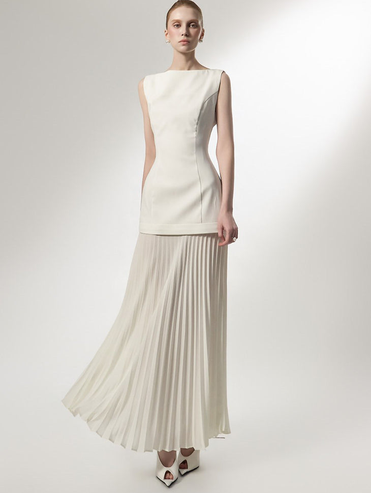 D9602 Slim Pleated Combo Dress