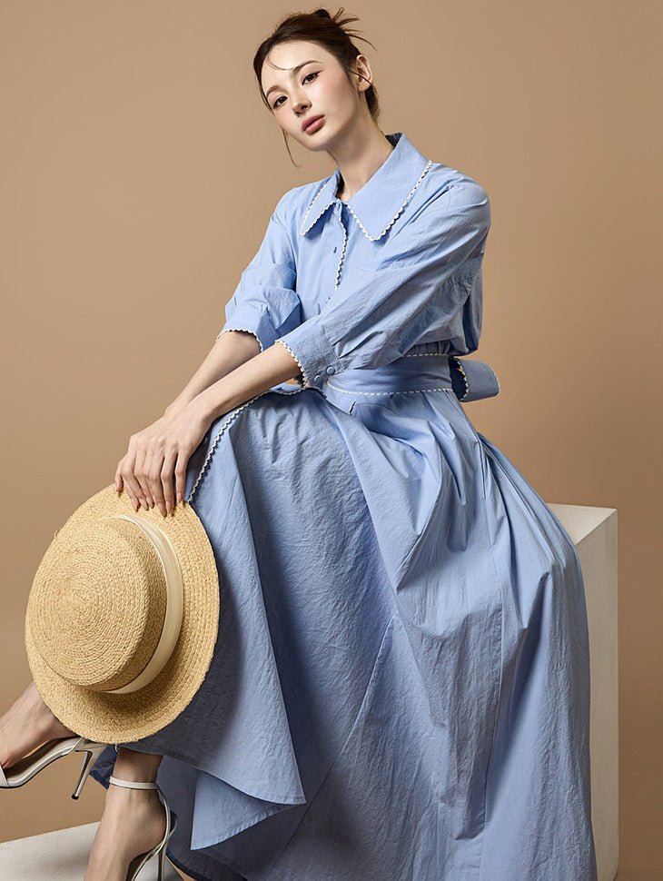 D5551 Lace Contrast Shirts Dress