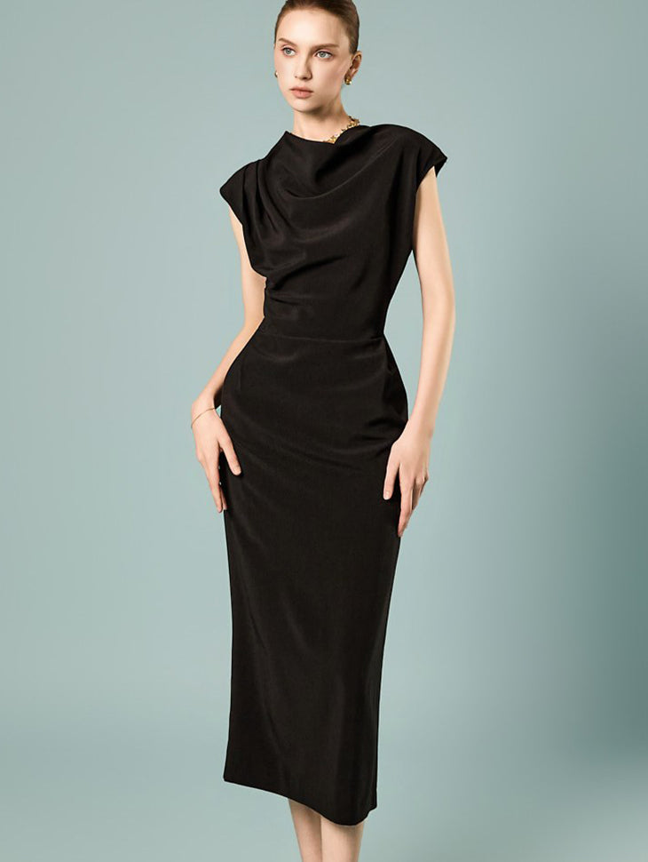 D5576 Drape Neck Slim Dress