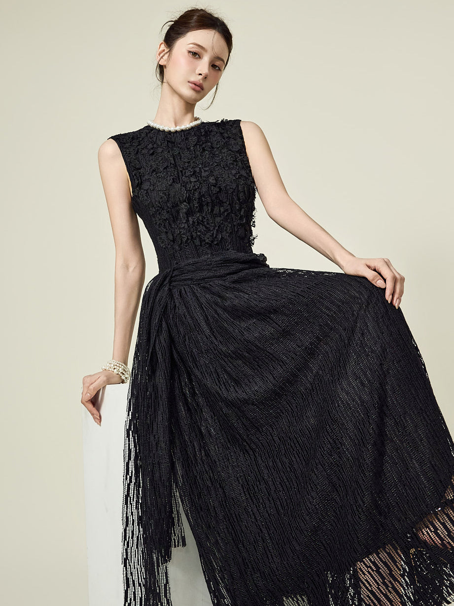 D5592 レースプリーツドレス