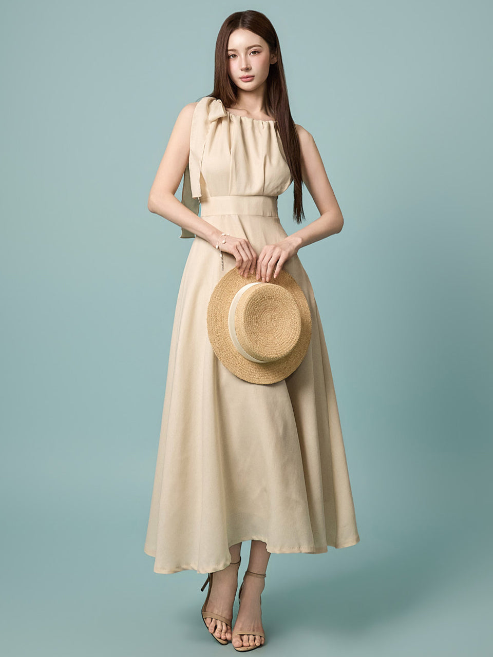 D5633 Shoulder Ribbon Dress