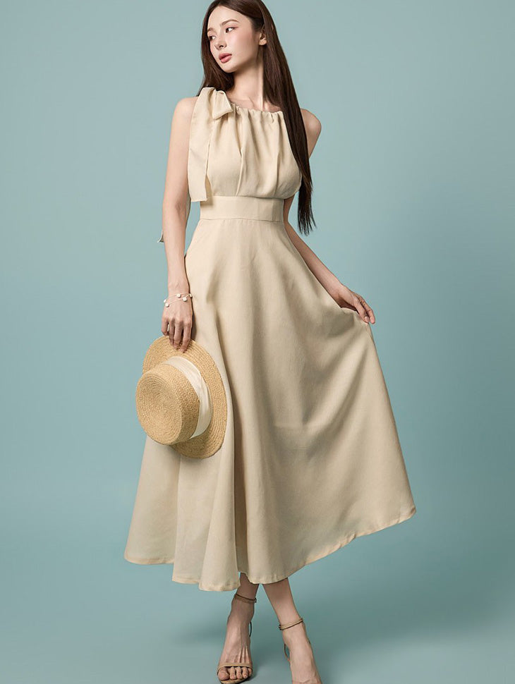 D5633 Shoulder Ribbon Dress