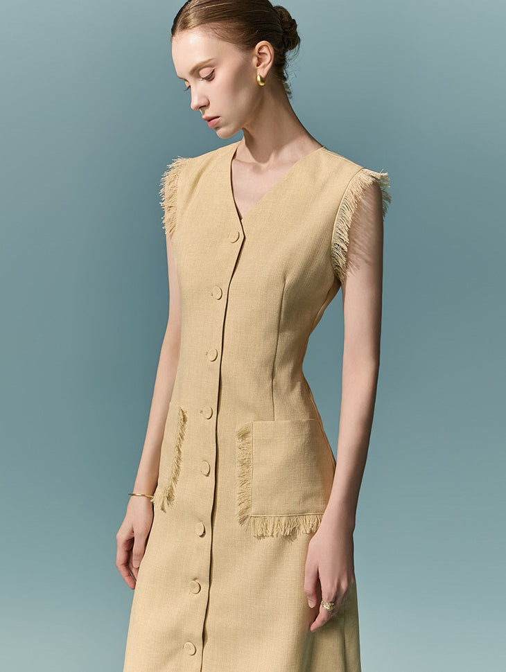 D5670 Fringe Button Dress