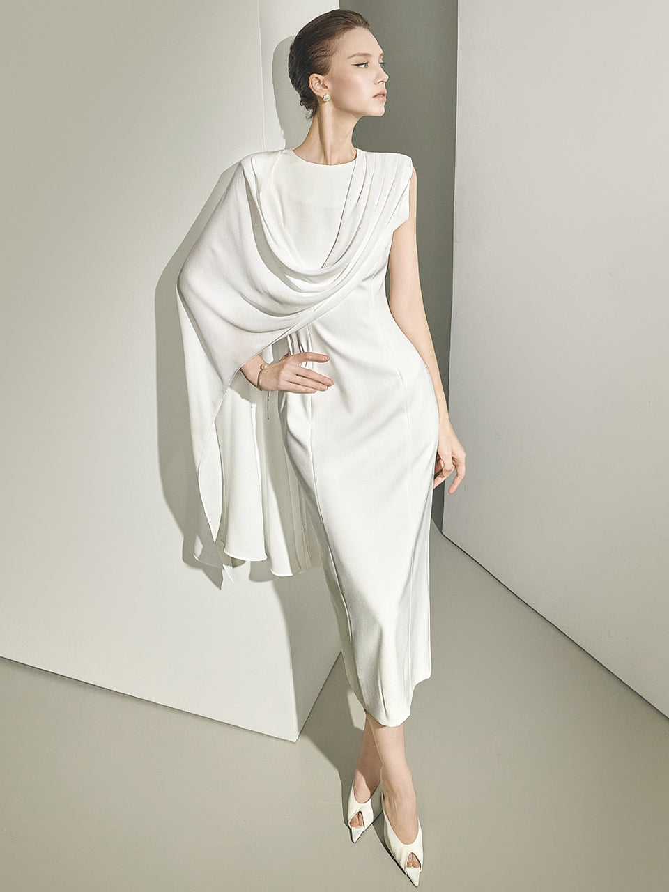 D9638 Drape Cape Dress