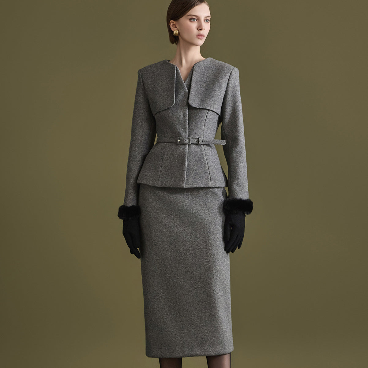 D4844 腰带连衣裙两件套