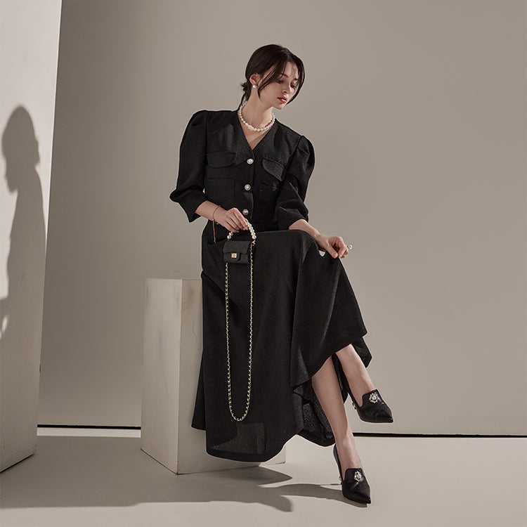 D4202 フレア薄手ツイードツーピース