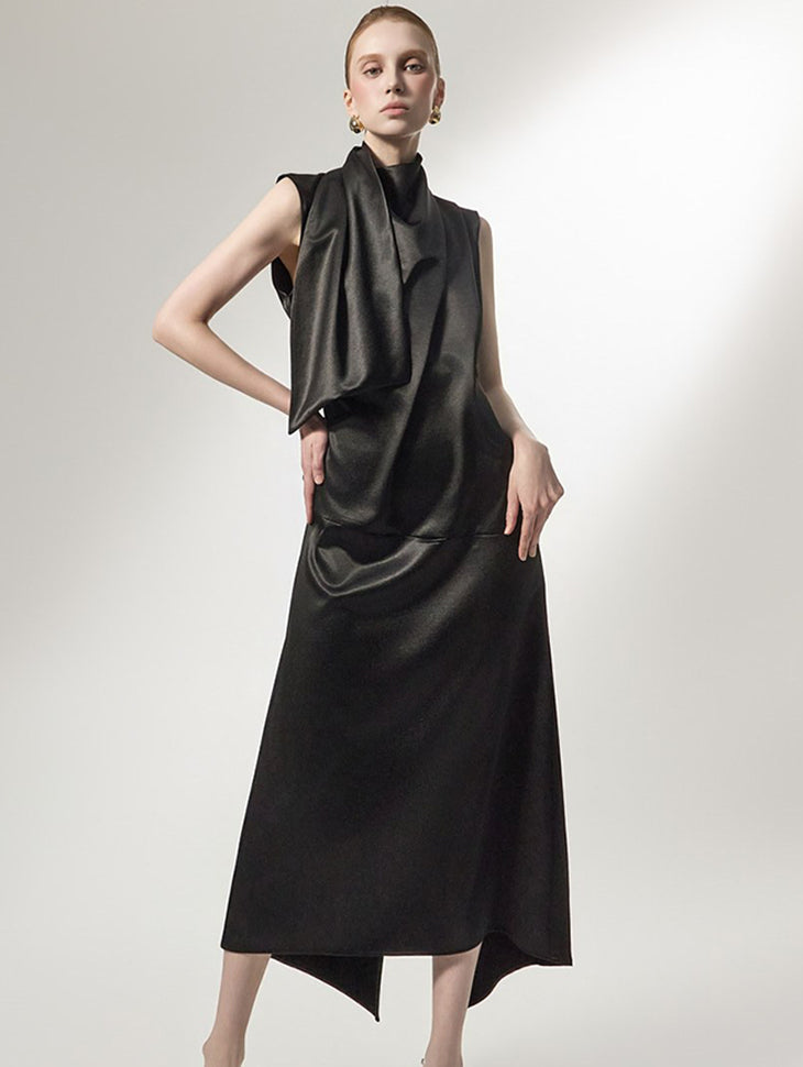 D9596 Drape High-Neck Dress