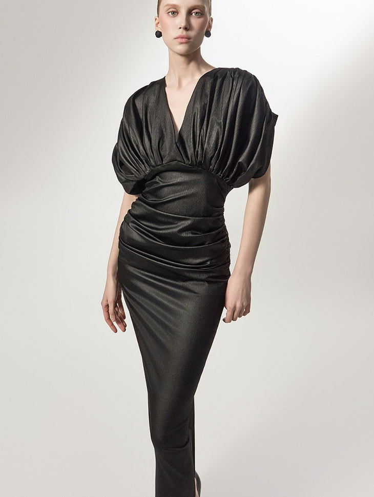 D9603 Drape V-Neck Dress