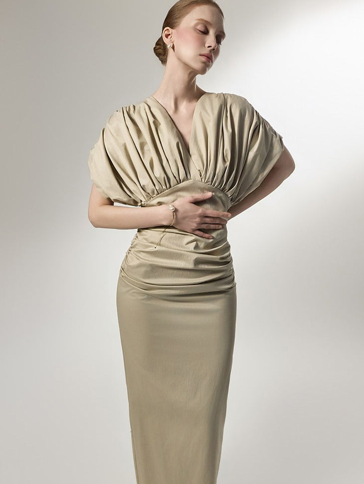 D9603 Drape V-Neck Dress