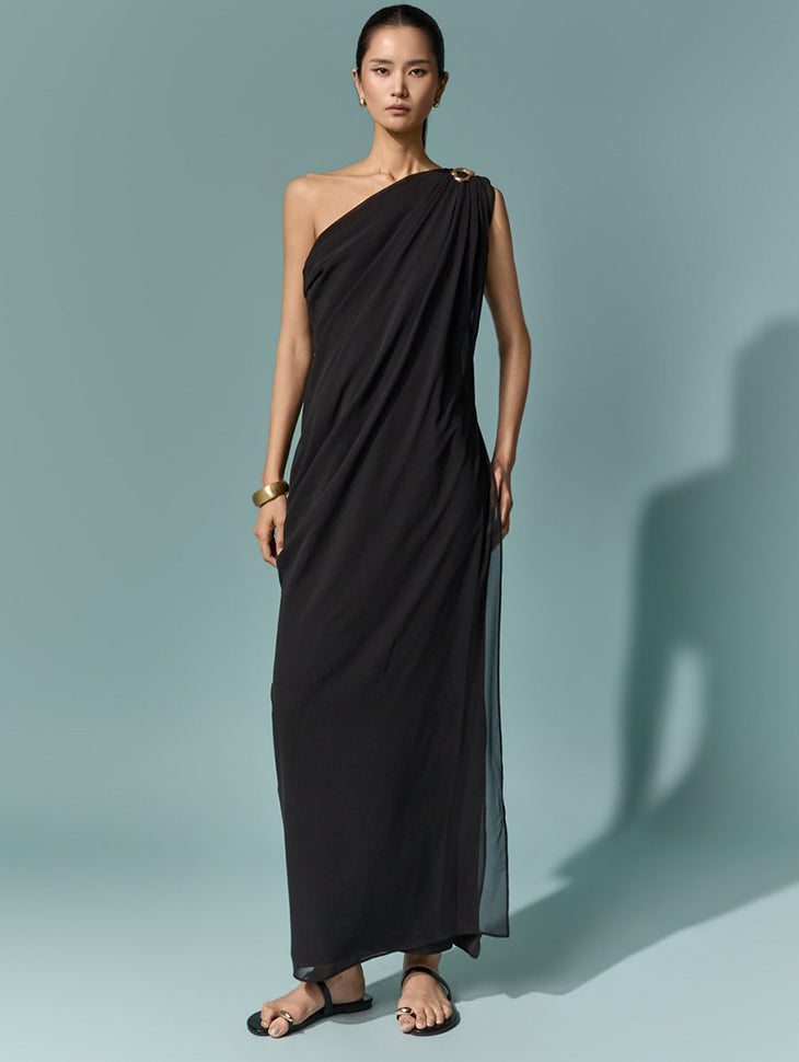 D9635 Asymmetrical Drape Dress